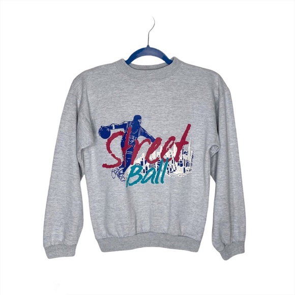 Vintage Street Ball Basketball Gray Crew Neck Pullover Sweatshirt - Picture 1 of 8